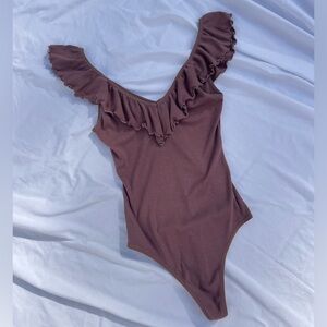 Brown ruffle bodysuit